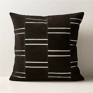 Stria Black and White Woven Silk Throw Pillow 23'' by Ackerman