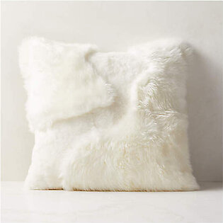 Two-Tone Grey Shearling Throw Pillow with Feather-Down Insert 20"