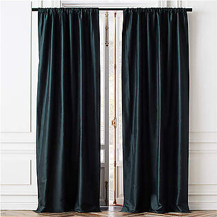 Dark Green Organic Cotton Velvet Window Curtain Panel