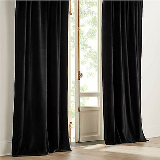 Velvet Black Organic Cotton Blackout Window Curtain Panel