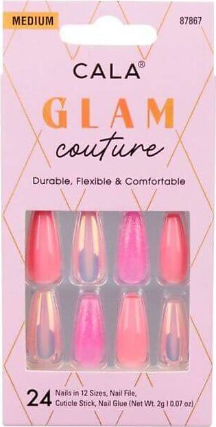 CALA Glam Couture | Coffin Pink Glitter Press On Nails