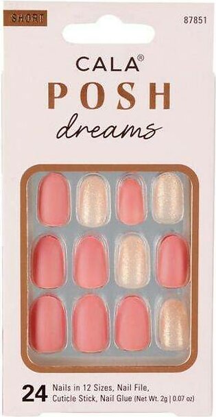 CALA Posh Dreams | Short Oval Pink With Glitter Press On Nails