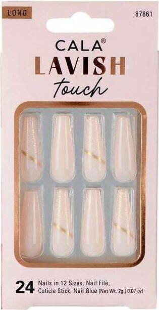 CALA Lavish Touch | Long Coffin Light Pink W/ Glitter Press On Nails