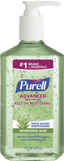 Purell Advanced Hand Sanitizer, 12 Ounce Pump Bottle, Clear Green