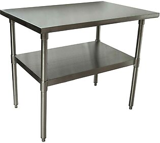 BK Resources 18 Gallon T-430 Stainless Steel Flat Top Work Table with Galvanized Undershelf and Galvanized Legs, 48 inch Width x 30 inch Depth