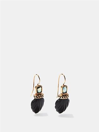 Deco Sapphire, Onyx & 18kt Rose-gold Earrings In Black