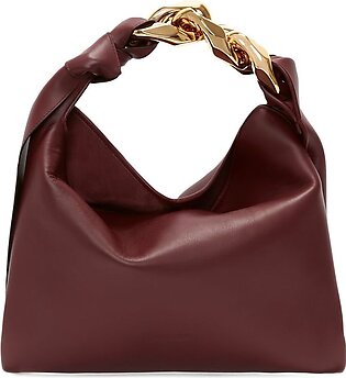 Small Leather Chain Shoulder Bag In Burgundy