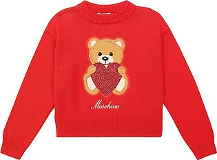 Kids' Teddy Bear Cotton And Wool Sweater In Red