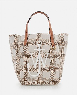 Double Logo Print Canvas Tote Bag In Beige