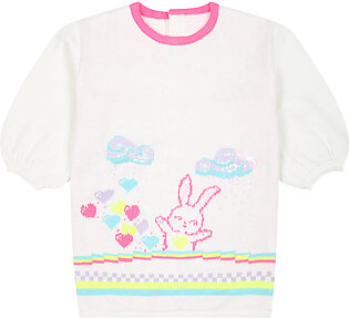 Ivory Dress With Rabbit For Baby Girl In Multicolor