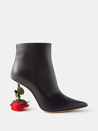 Leather Rose-heel Ankle Boots In Black