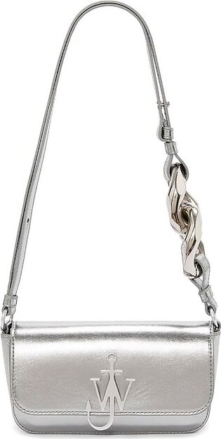 Leather Anchor Chain Shoulder Bag In Silver