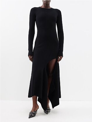 Cutaway Stretch-knit Long-sleeved Dress In Black