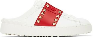 White & Red '11' Rockstud Untitled Slip-on Sneakers