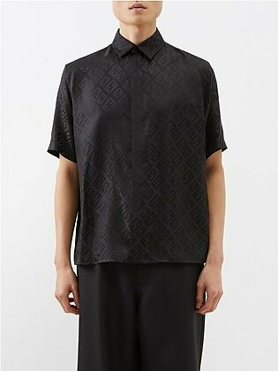 Ff Baguette-jacquard Silk Shirt In Black