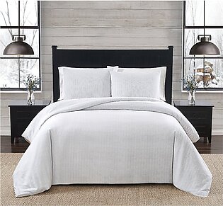 Herringbone Flannel Comforter Set In White
