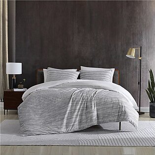 Abstract Stripe Cotton Comforter Set In Grey