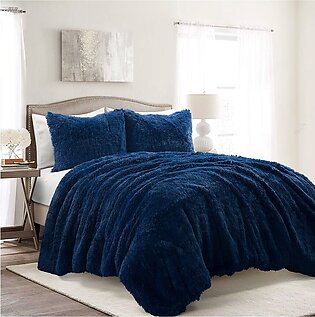 Fashion Emma Faux Fur Oversized Comforter In Navy
