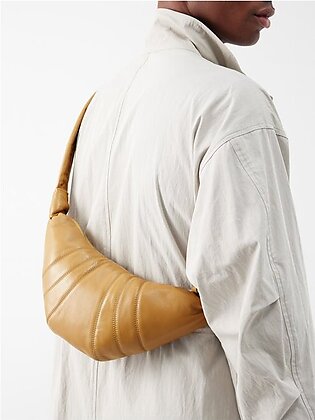 Croissant Small Leather Shoulder Bag In Beige
