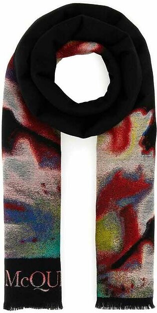 Woman Embroidered Wool Blend Scarf In Multicolor