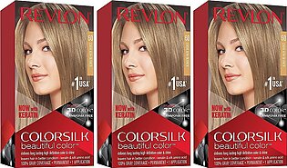 Permanent Hair Color by Revlon, Permanent Hair Dye, Colorsilk with 100% Gray Coverage, Ammonia-Free, Keratin and Amino Acids, 60 Dark Ash Blonde, 4.4 Oz (Pack of 3)