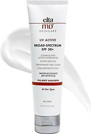 Eltamd Uv Active Spf 50+ Mineral Sunscreen Lotion, Broad Spectrum Physical Sunscreen For Face And Body, Water-Resistant Up To 80 Minutes, Oil-Free, Non-Greasy, Full Body Sunscreen, 30 Oz Tube