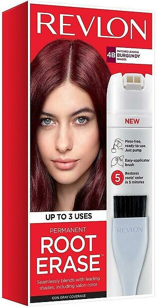 Revlon Permanent Hair color, Permanent Hair Dye, At-Home Root Erase with Applicator Brush for Multiple Use, 100% gray coverage, Burgundy (4B), 32 Fl Oz