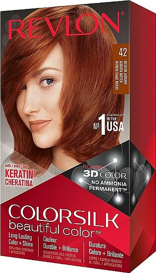 REVLON Colorsilk Beautiful Color, Permanent Hair Color with 3D Gel Technology & Keratin, 100% Gray Coverage Hair Dye, 42 Medium Auburn