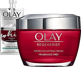 Olay Regenerist Micro-Sculpting Cream Face Moisturizer with Hyaluronic Acid & Niacinamide, Fragrance-Free, 1.7 oz, Includes Olay Whip Travel Size for Dry Skin