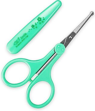 Humbee Eyebrow Scissors, Small Scissors for Facial, Nose, Eyebrow, Mustache, and Beard Hair Trimming & Grooming, Safety Edge, Green Long Cap