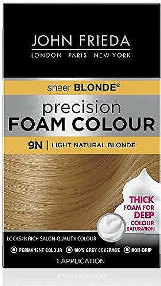 John Frieda Precision Foam Color, Light Natural Blonde 9N, Full-Coverage Hair Color Kit, With Thick Foam For Deep Color Saturation, Stocking Stuffer