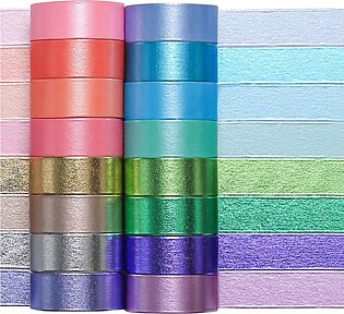 Mpopuul Colored Decorative Washi Tape Set - 16 Rolls Gold Foil Macaron Colors Masking Tape, Cute Rainbow Japanese Paper Tapes For Bullet Journals, Scrapbooking & Crafts Supplies,15Mm Wide