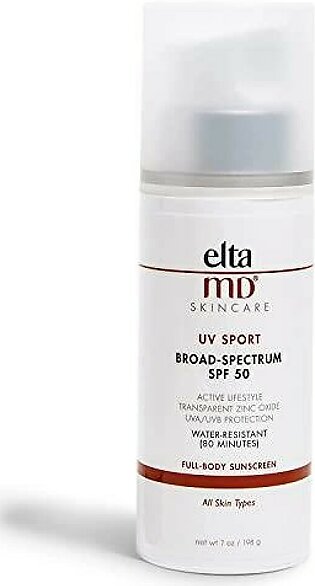 Eltamd Uv Sport Broad Spectrum Spf 50 Sunscreen Sport Lotion, Body Sunscreen With Uva And Uvb Protection, Water Resistant Up To 80 Minutes, Non-Greasy, Oil Free Formula With Zinc Oxide, 7 Oz Pump