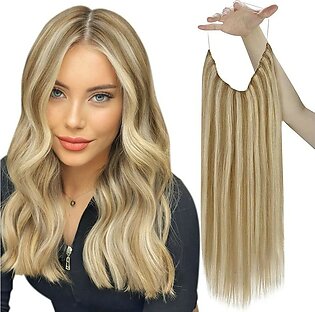Sunny Wire Hair Extensions Human Hair Highlight caramel Blonde Mix Blonde Hair Extensions with Transparent Lines Highlight Secret Wire Hair Extensions Remy Hair Extensions Real Human Hair 80g 14