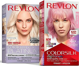 Bundle Of Revlon Permanent Hair Color Colorsilk Digitones With Keratin, 95D Pastel Pink (Pack Of 1) Permanent Hair Color By Revlon, Color Effects Highlighting Kit, 60 Platinum, 8 Oz, (Pack Of 1)