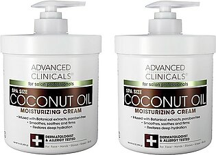 Advanced Clinicals Coconut Oil Cream Face & Body Moisturizing Skin Care Lotion, Intense Skincare Moisturizer Balm For Body, Face, Age Spots, Dry Skin, & Sun Damaged Skin, Large 16 Oz (Pack of 2)
