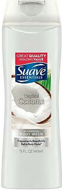 Suave Essentials Body Wash, Creamy Tropical Coconut, 15 Fl Oz, Pack Of 6