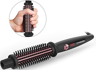 PHOEBE Curling Iron Brush, 1 Inch Dual Voltage Travel-Friendly Tourmaline Ceramic Ionic Hair Curler Hot Brush, Anti-Scald Instant Heat Up Curling Wand with Teeth Styling Brush 1 inch