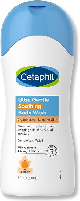 Cetaphil Ultra Gentle Refreshing Body Wash, For Dry to Normal, Sensitive Skin, 16.9oz, with Aloe Vera, Calendula, Vitamin B5, Hypoallergenic, Fragrance Free, Dermatologist Tested