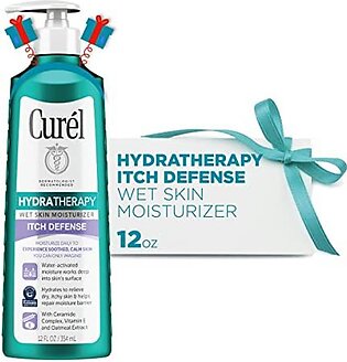 curAl Hydra Therapy, Itch Defense Moisturizer, Wet Skin Lotion, 12 Ounce, with Advanced ceramide complex, Vitamin E, & Oatmeal Extract, Helps to Repair Moisture Barrier