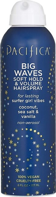 Pacifica Beauty, Big Waves Soft Hold & Volume Non-Aerosol Hairspray, Coconut, Sea Salt, Vanilla, For All Hair Types, Beachy, Anti-Frizz, Long-Lasting Hold, Benzene-Free, Vegan & Cruelty Free