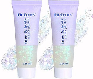 Face Glitter Gel, 2 Jars Holographic Chunky Glitter Makeup For Body, Hair, Face, Nail, Eyeshadow, Long Lasting And Waterproof Mermaid Sequins Liquid Glitter Total 6 Colors Available (6, White, 2Pcs)
