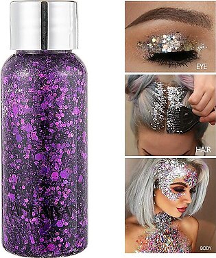 Mermaid Sequins Body Glitter Gel, Make Up Long Lasting Glitter for Body Face Hair Eyeshadow, Music Festival Party Carnival Long Lasting Face Glitter, No Glue Needed and Easy to Remove. (Purple)