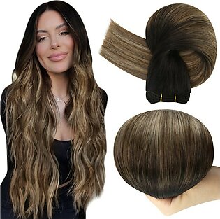 Human Hair Weft Extensions,Full Shine Sew in Bundles 20 Inch Natural Extensions Real Human Hair 105 grams Natural Black Fading to Light Brown Mix caramel Blonde Hair Extensions