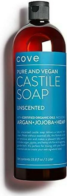 Cove Castile Soap Unscented - 1 Liter / 33.8 Oz - Organic Argan, Jojoba, And Hemp Oils