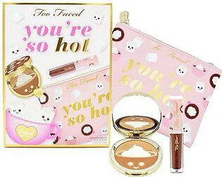 Too Faced Youare So Hot Bronzer And Lip Gloss Set:: Hot Cocoa Face Bronzer, Christmas Cocoa Lip Injection Power Plumping Lip Gloss, And Makeup Bag