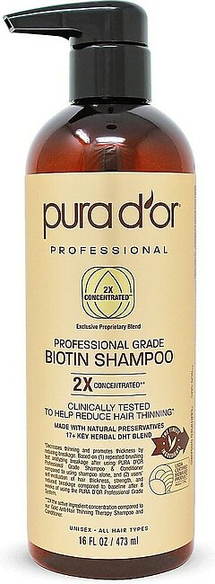 PURA D'OR Professional Grade Biotin Shampoo For Thinning Hair, Clinically Proven Anti-Thinning Hair Care, 2X Concentrated DHT Blocker Hair Thickening Products For Women & Men, 16oz