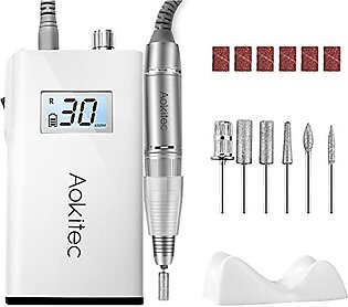 Aokitec Electric Nail Drill Portable Efile Nail File Kit For Acrylic Gel Nails, 30000Rpm Manicure Pedicure Polishing Shape Tools For Home Salon Use, Low Heat &Low Noise