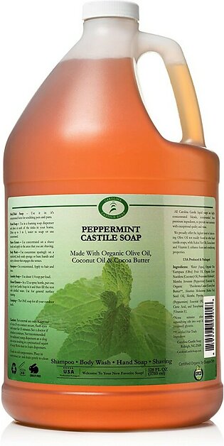 Carolina Peppermint Castile Soap Liquid - Skin-Softening Olive Oil Soap Organic Body Wash - Pure Castile Soap Peppermint Liquid Soap - Vegan Castille Soap Liquid (Peppermint, 1 gallon)