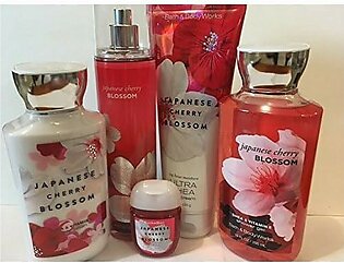 Bath & Body Works Japanese Cherry Blossom Lotion ~ Cream ~Fragrance Mist ~ Shower Gel + Small Sanitizing Hand Gel Lot Of 5